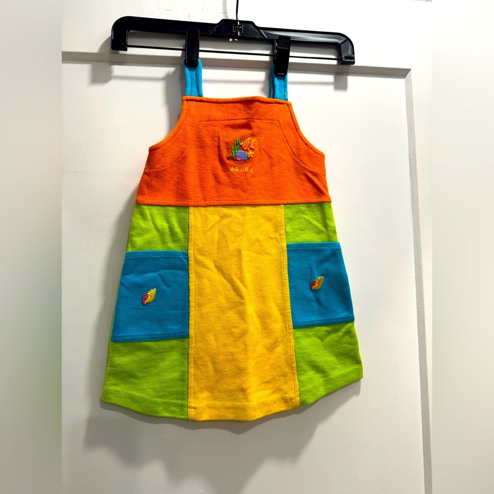 AREI Colorful Kids' Dress with Embroidered Design. Side 2-3. New.